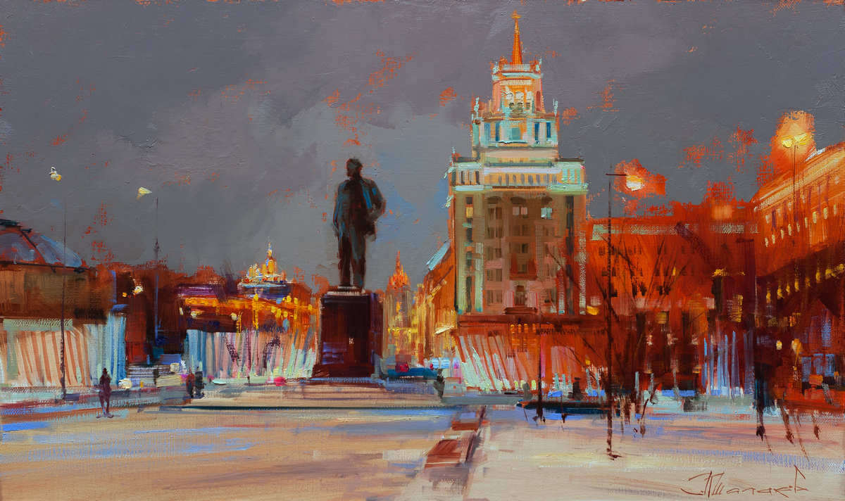 Картина «По Москве на лыжах». Триумфальная площадь
